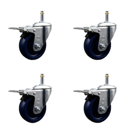 Service Caster 3.5'' Solid Poly Swivel 7/16'' Stem Caster Set with Total Lock Brake, 4PK SCC-GRTTL20S3514-SPUS-716138-4